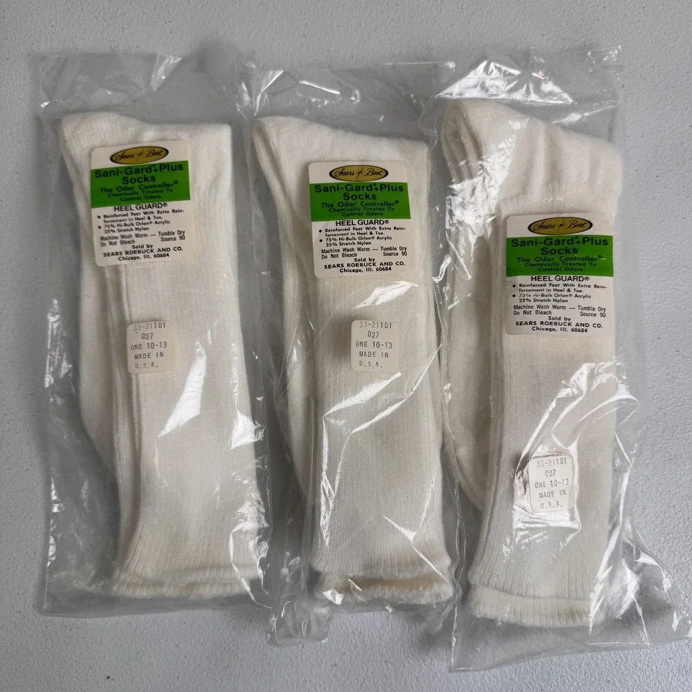 Vintage Sani Gard Plus Socks Adult 10-13 White Work‎ Casual Outdoors Sears 70s